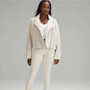 Lululemon Athletica Textured Fleece Collared Moto Jacket Bone Cream Ivory Size 8